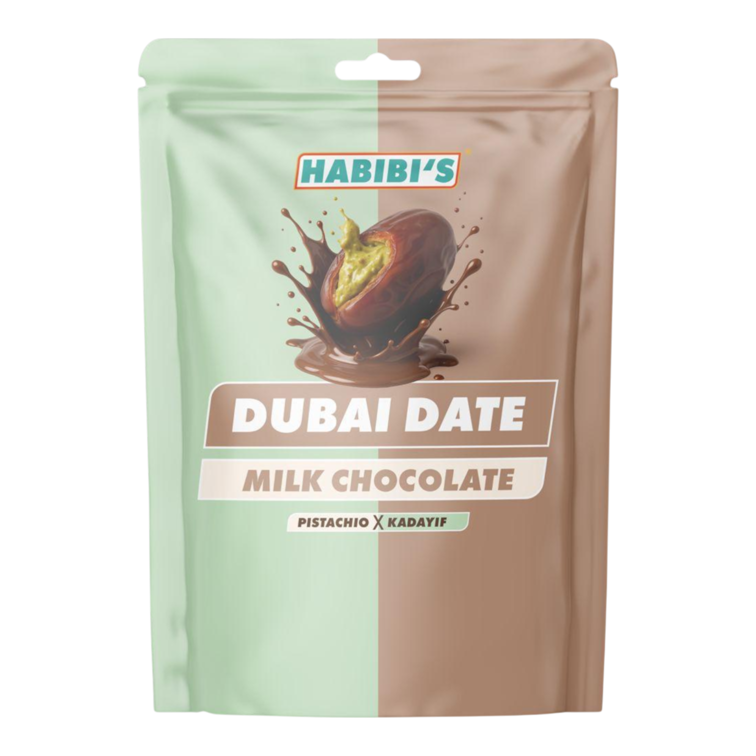 (Karton) Habibi’s Dubai Date Milk Chocolate Pistachio & Kadayif - 100g